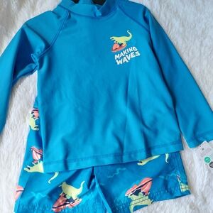 Carter's Blue Rashguard Set with Dinosaur Print